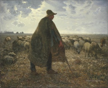 動物 Painting - 羊の群れの世話をする羊飼い 1860 年代